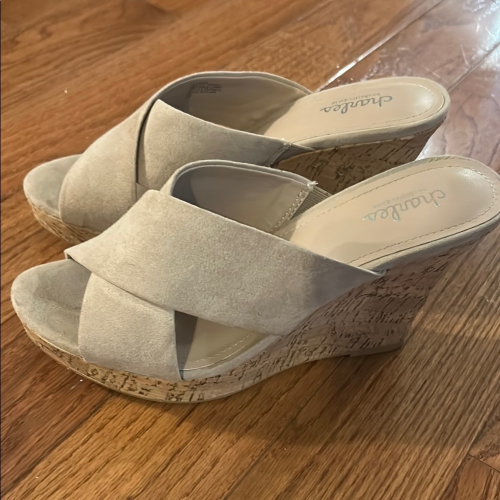 Charles By Charles David Cream Wedge Sandals with Comfort Padding